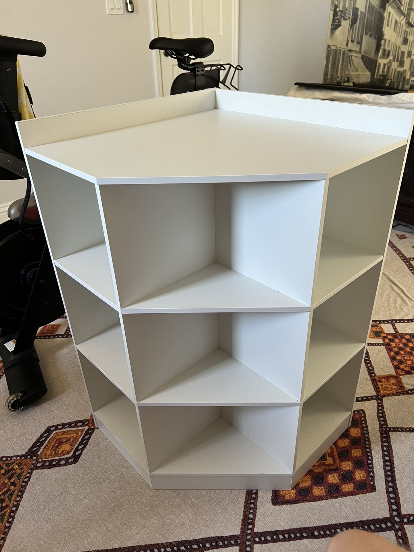 White corner shelf and storage piece