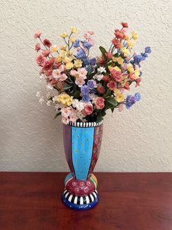 New Ceramic Abstract Multi Color Vase with Fake Flowers