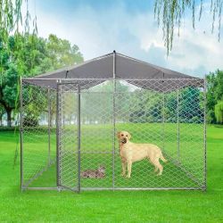 🥨Large Outdoor Dog Kennel with Shade Roof Cover Pet Playpen Dog Kennel for Training Chain-Link Mesh Sidewalls Lockable Door Single Door