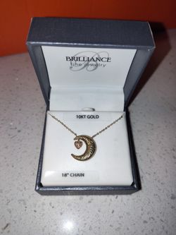 18" 10k Gold Moon And Heart Necklace