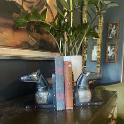 Vintage Hand Carved Wooden Horse Head Bookends 