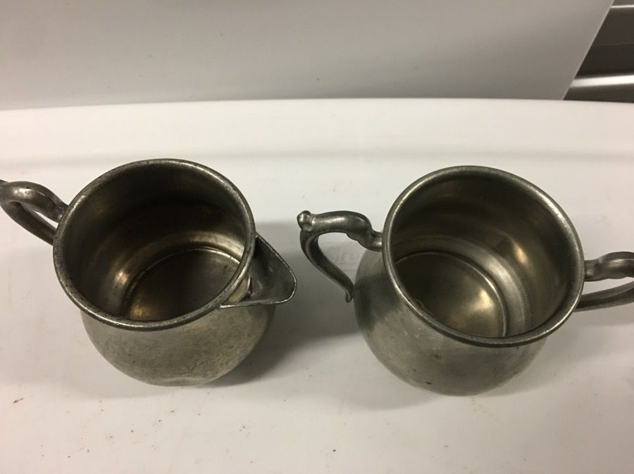 Vintage Pewter creamer and sugar set