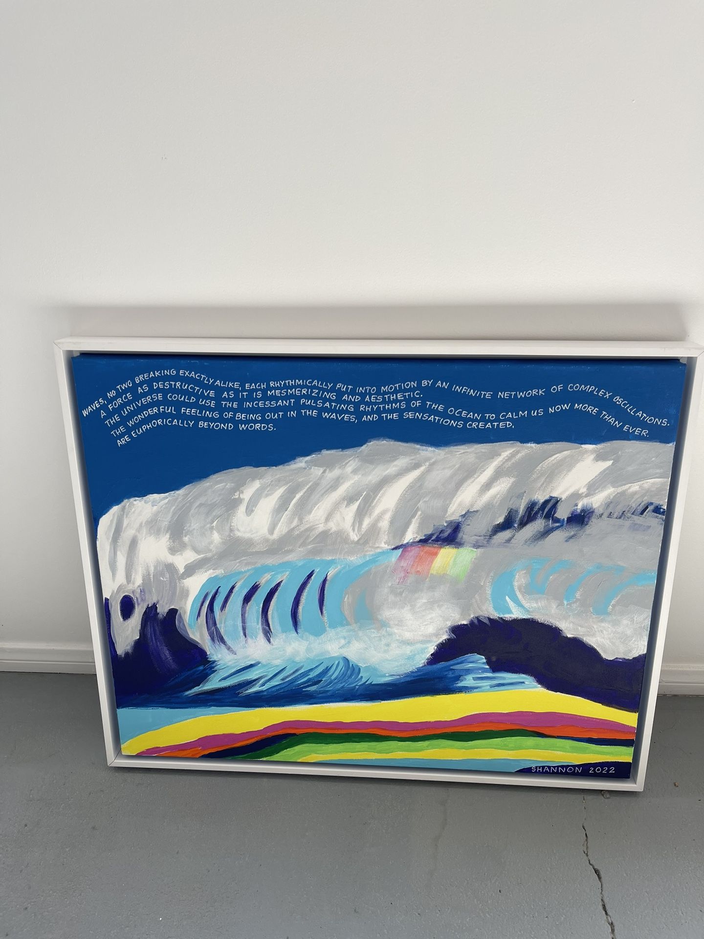 New Handpainted Acrylic Paint Ocean Waves Surf Rainbow Quote Framed Wall Art