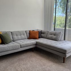 Light Gray West Elm Mid-Century Modern Sectional Sofa with Right Chaise