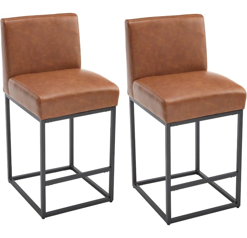 Brown Faux Leather Stools Set of 2