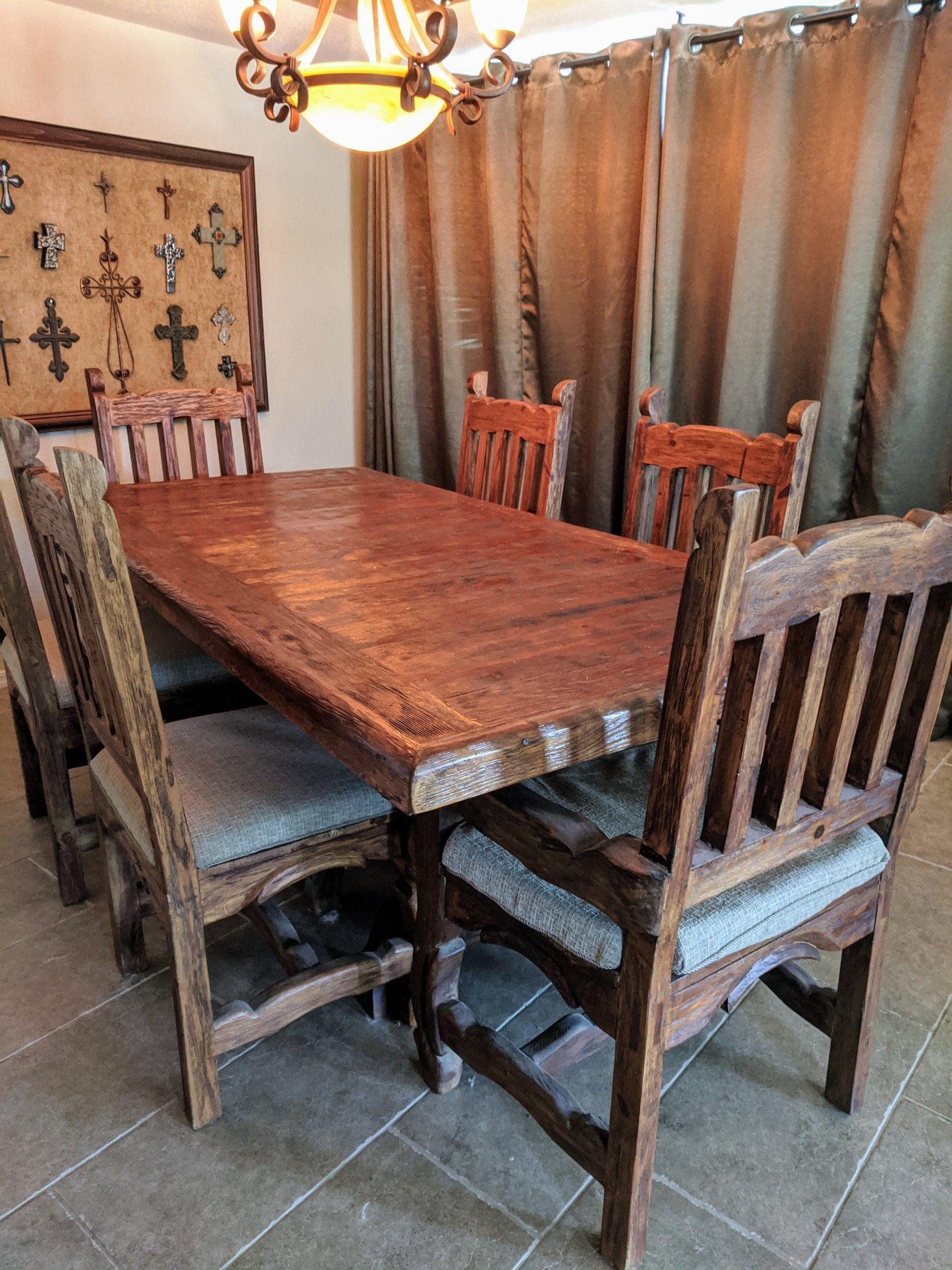 Dining Room Table, 6 Chairs & Console Table Rustic Pine for Sale in
