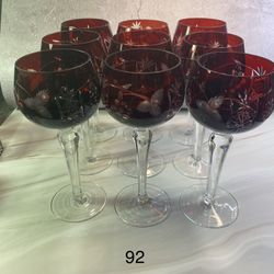 Set of (9) Beautiful Marsala Ruby Red Wine Hock Goblets Lead Cystal Ajka  Crystal Hungary Cut Grapes & Star Cut Stem. One goblet has a tiny chip on  inn for Sale in