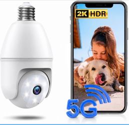 Cámara de seguridad con bombilla, cámaras de seguridad de 5G y 2.4 GHz 2K inalámbricas para exteriores 360 ° PTZ para seguridad en el hogar con visión