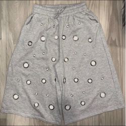 Love, Highlight Y2K style Gray Fleece Shorts with Silver Grommet Detail