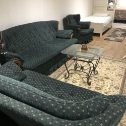 • 3 Pc Couch , Glass Coffee Table & Single Bed With Matress 