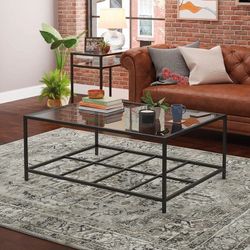 Sauder Carolina Grove Contemporary Glass Coffee Table, L: 42.09" x W: 30.16" x H: 17.01", Black Finish

