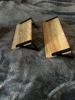 Set of 2 Modern Floating Shelves – Rustic Wood & Black Metal Brackets