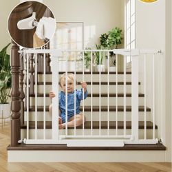 Baby Gate for Stairs 30-46 Inch Auto Close Dog Gate Walk Through Safety Gate White