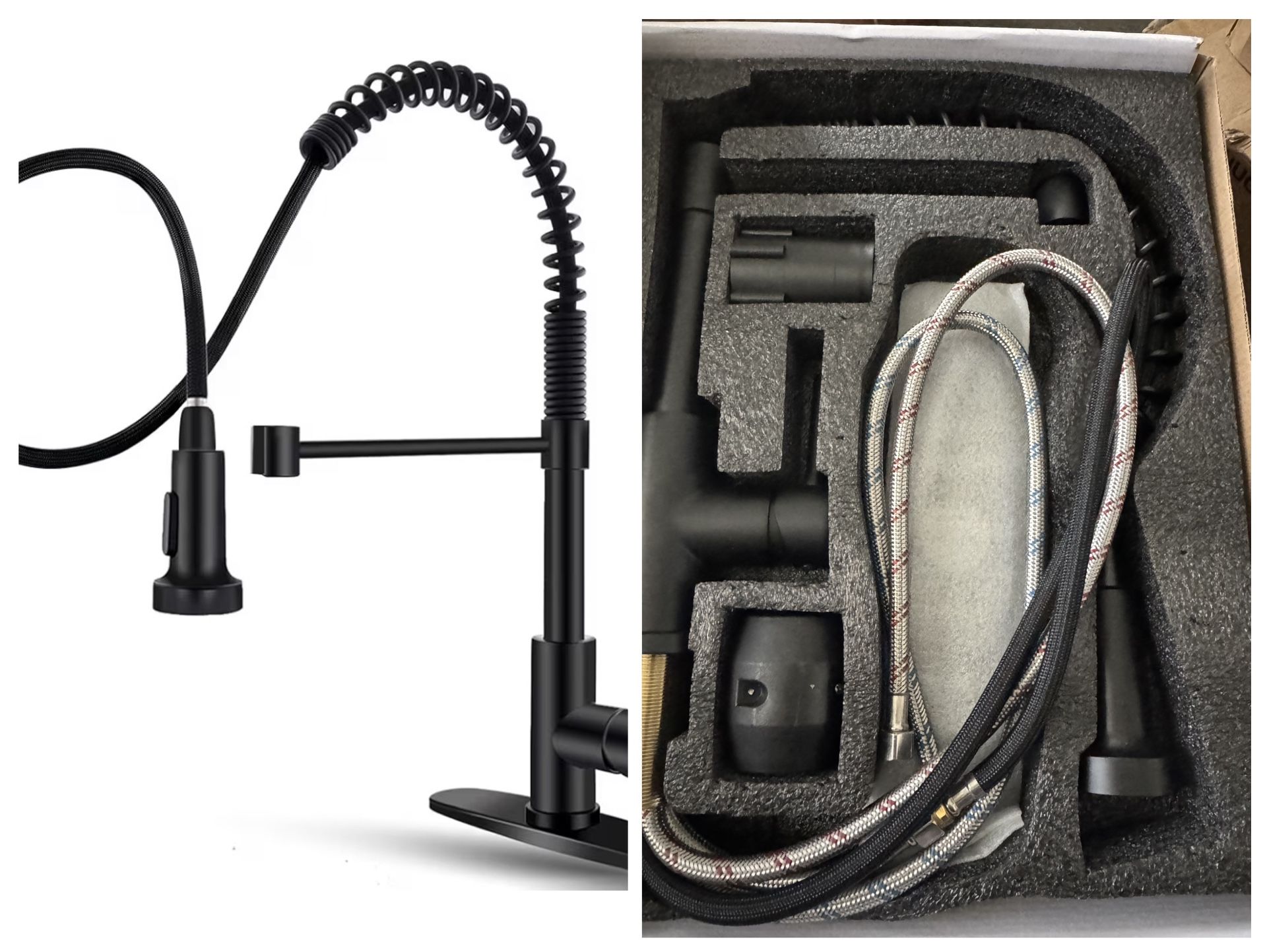 Black Kitchen Faucet with Pull Down Sprayer Stainless Steel Single Handle Pull Out Spring Sink Faucets 1 Hole Or 3 Hole Dual Function for Farmhouse