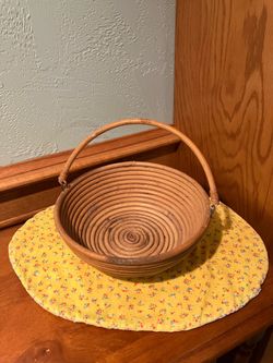 Vintage MCM Coiled Pencil Reed Rattan Basket Bowl