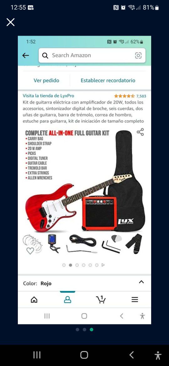  Kit de guitarra eléctrica con amplificador de 20W, todos los  accesorios, sintonizador digital de broche, seis cuerdas, dos uñas de  guitarra, barra de trémolo, correa de hombro, estuche para guitarra, kit