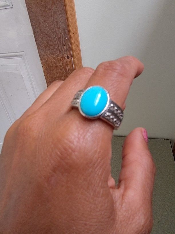 Unisex Turquoise 925 Silver Ring Size 10