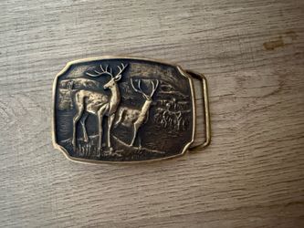 Vintage 1978 BTS Solid Brass Deer Belt Buckle Made In USA