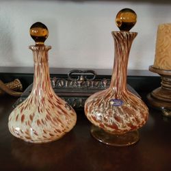 White Cristal Murano Glass Decanter Set - Italian Handmade Vintage