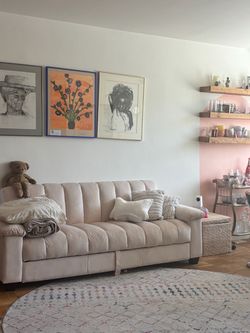 83" Cream Velvet Pillow Top Arm Sleeper by Legend Vansen, CONVERTIBLE SLEEPER SOFA
