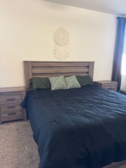 King Bed Frame with Two Nightstands