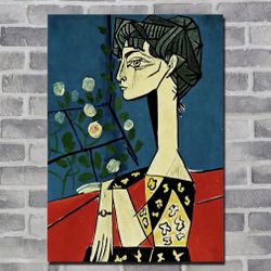 Jacqueline with Flowers Canvas Wall Art by Pablo Picasso Canvas - Wall Art Picasso Print- Ready To Hang