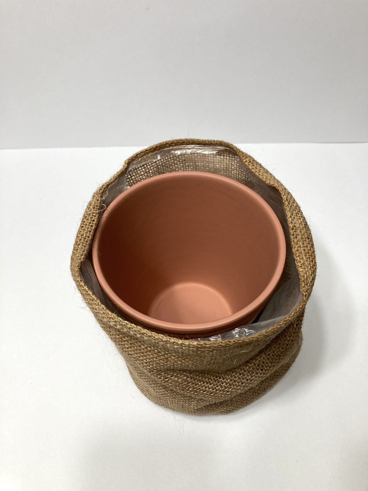 Striped Ceramic Plant Pot and Crochet Pot Holder