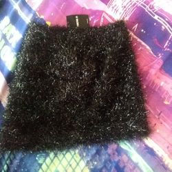 Forever 21 Black Mini Skirt Fringe Fuzzy Small