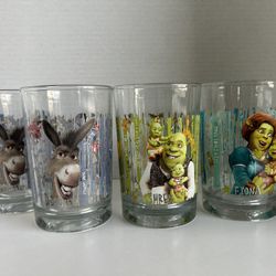 Lot Of Four Shrek Forever After McDonald’s Collectible Glasses. 