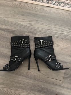 Cape Robbin "Slay" Belt Strap Open Toe Stiletto Booties