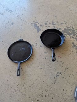 Black cast iron skillet and griddle