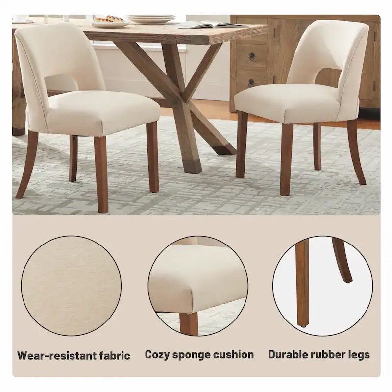New Upholstered Dining Chair Set – Cream w/ Wooden Legs