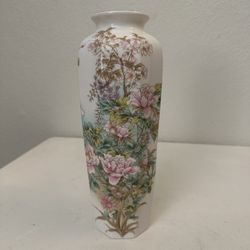 Vintage Boho MCM Garden Pink Butterfly Floral Flower Ceramic Vase 