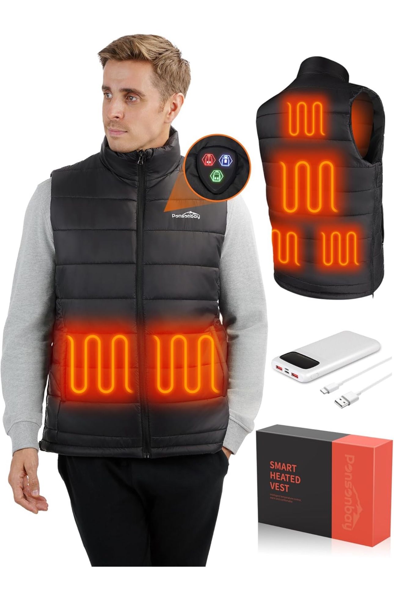 Heated Vest for Men with 10000mAh Battery Pack Charger Lightweight Mens Heated Vest for Work Cycling