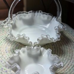 Fenton Silver Crest Basket And Dish