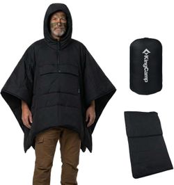 Wearable Hoodie Blanket Poncho, Recycled Camping Wearable Sleeping Bag, Ultralight Water-Repellent Warm Outdoor Blankets for Sports, Camping Gifts for