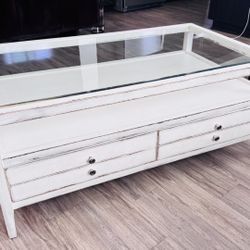 Coffee Table Glass Top 2 Large Drawers