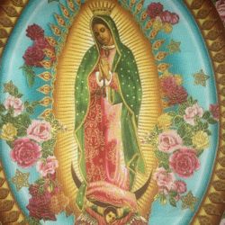 Image De La Virgen De Guadalupe En Algodón. Mide Approx. Nueve X Diez Pulgadas