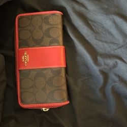 Red And Brown Leather Coach Wallet
