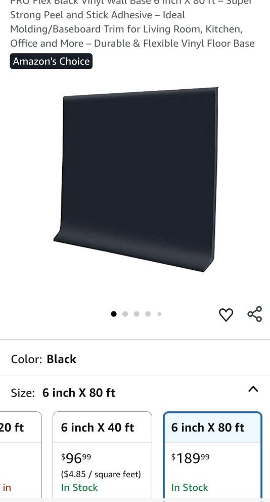 6" vinyl wall base peel and stick