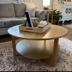 Round natural Oak Two Tiered Coffee Table