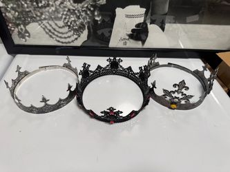 3 Medieval Gothic Metal Crowns King Queen Costume Cosplay Adjustable Lot
