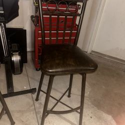 Bronze Metal And Leather Swivel Bar Stools 