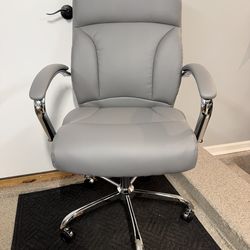 Brand New Grey/Chrome Vegan Leather Tall Back Height Adjustable Reclining Executive Office Chair