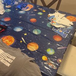 Space Table Cloth “Plastic” Comes With Happy Birthday Banner 