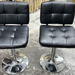 Black Faux - Leather Swivel Stool