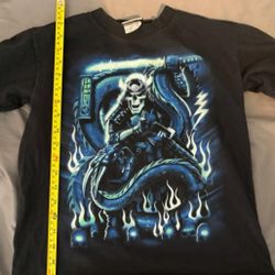 Y2K Liquid Blue samurai skull long sleeve shirt