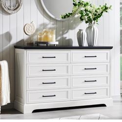 ACCOHOHO 8-Drawer Farmhouse Style Dresser for Bedroom, 52" Wide Rustic Wooden Dresser with Metal Pull Handle, Natural Texture, Drawer Organizer for Be