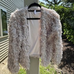 Xhilaration Jacket Faux Fur Yarn Feathers Open Front LIGHT PINK