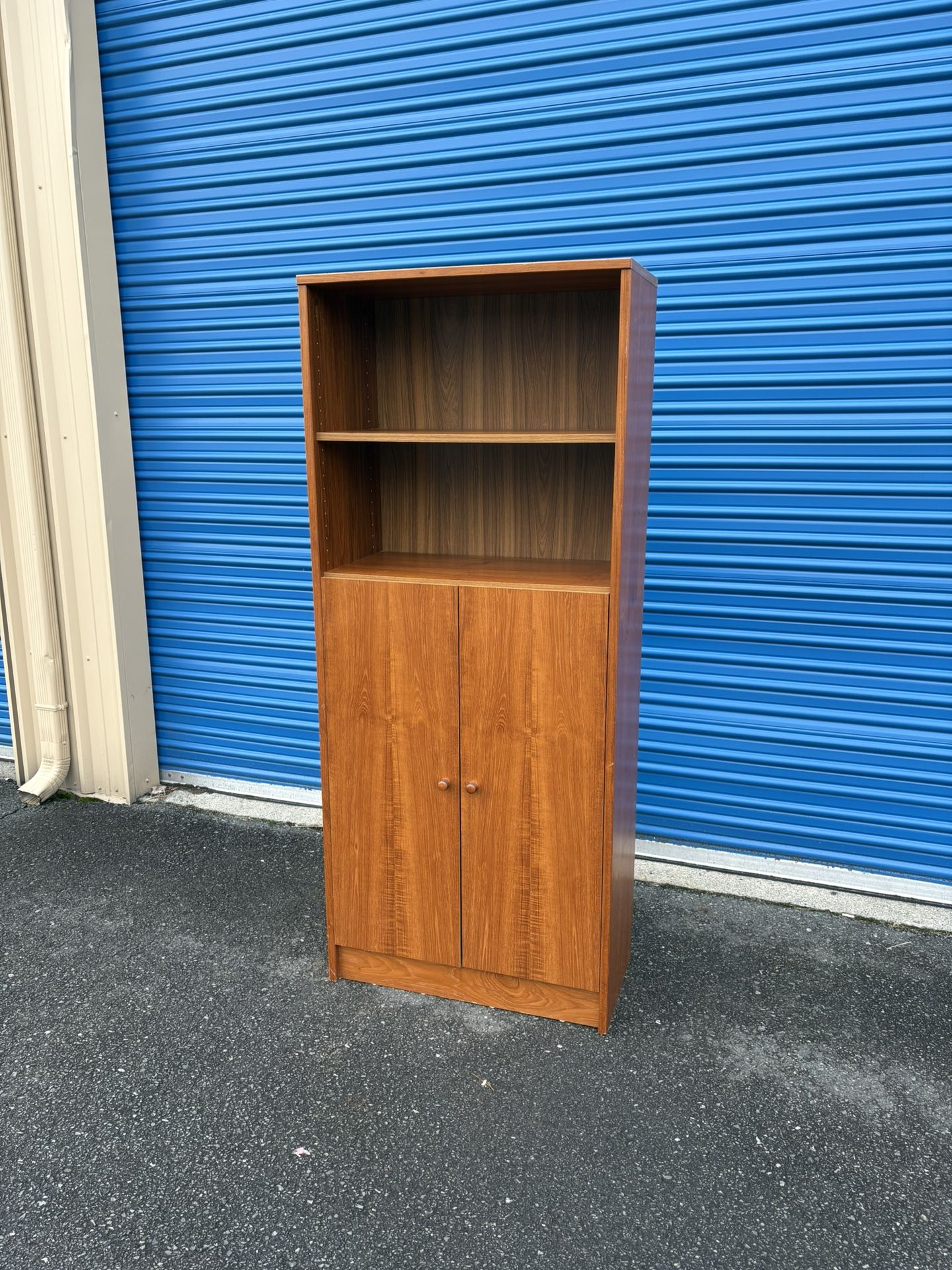 Mid Century Modern Danish Teak Bookshelf With Large Doors